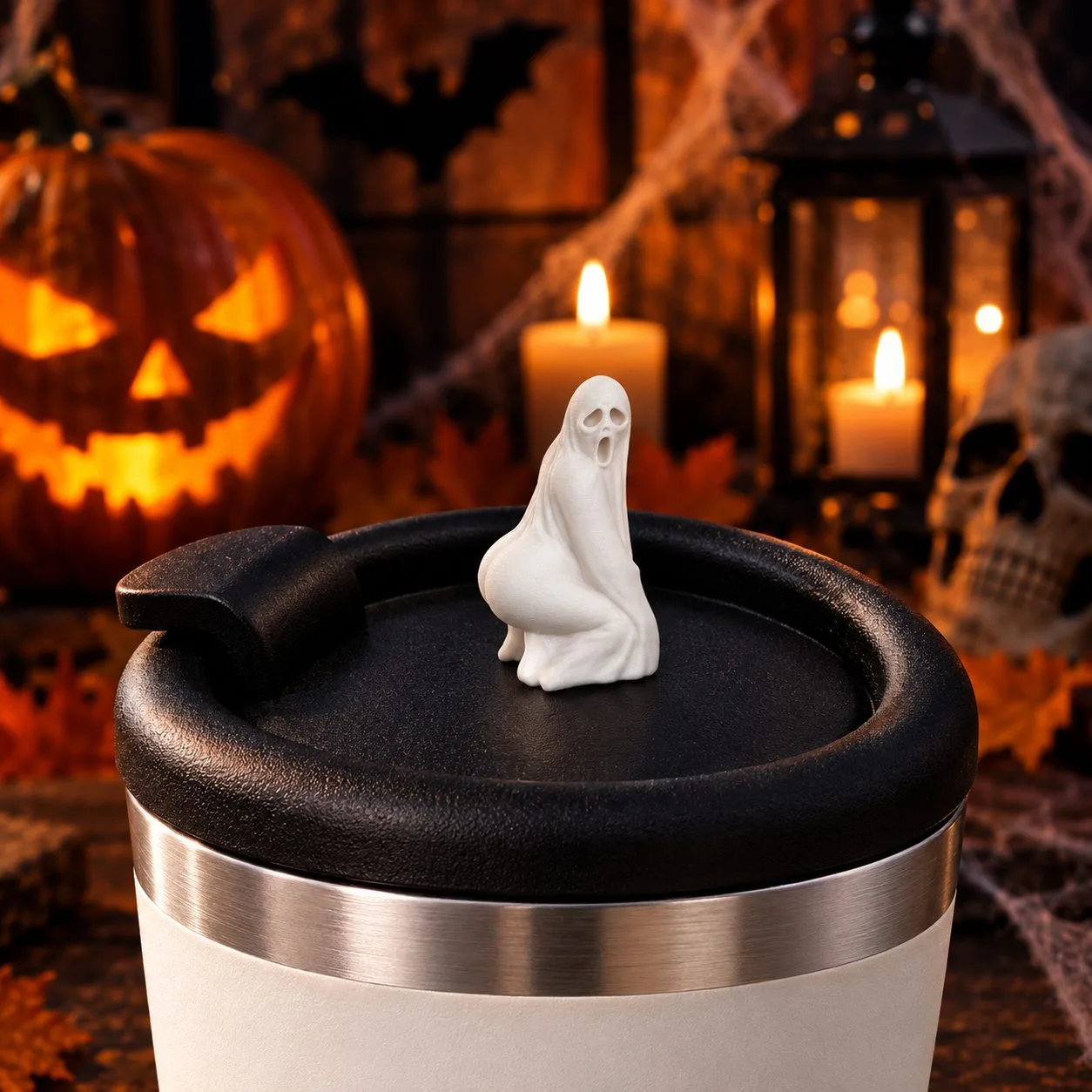 Фігурка на кавову кришечку «Привид», до Halloween, 1.5 см, пластик / Декор на кришечки напоїв для кавʼярень